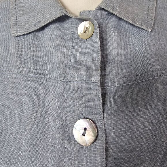 Orvis Blue Linen Button Up Shirt S Mother of Pearl Lagenlook Coastal Relaxed - Picture 5 of 10